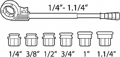 Диапазон применения клуппа трубного ручного Super-Ego 600 Set Compact 3/8"-1/2"-3/4"-1"-1 1/4" NPT
